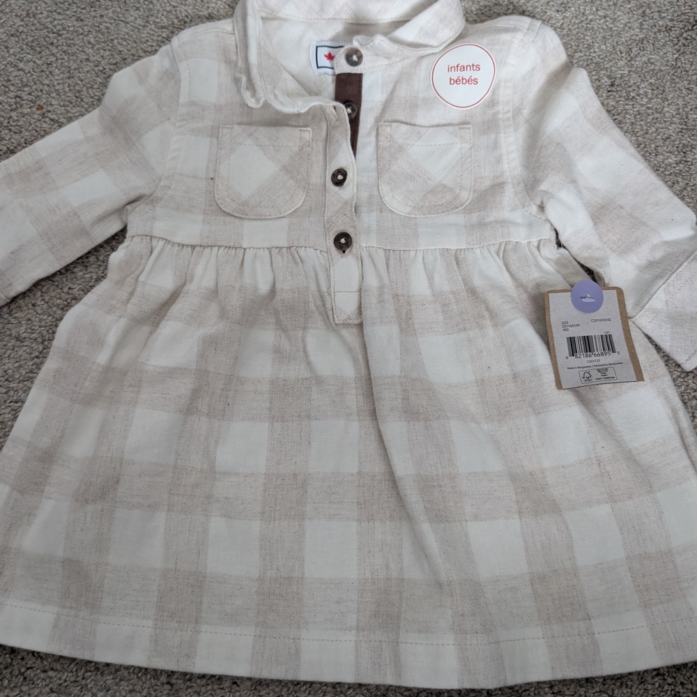 Plaid Kids Dress in Cream and Brown